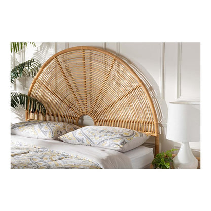 Nina Modern Bohemian Honey Rattan Queen Size Standalone Headboard