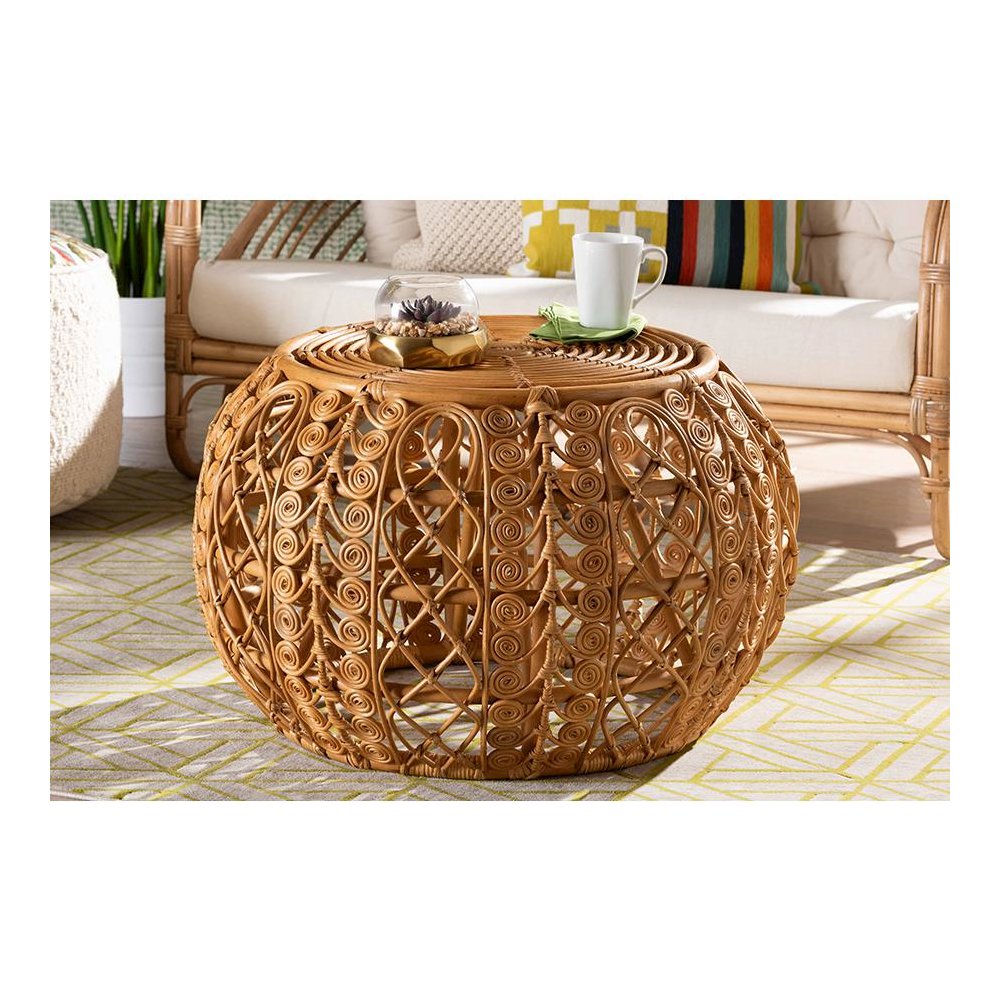 bali & pari Tiramisu Modern Bohemian Natural Brown Rattan Coffee Table