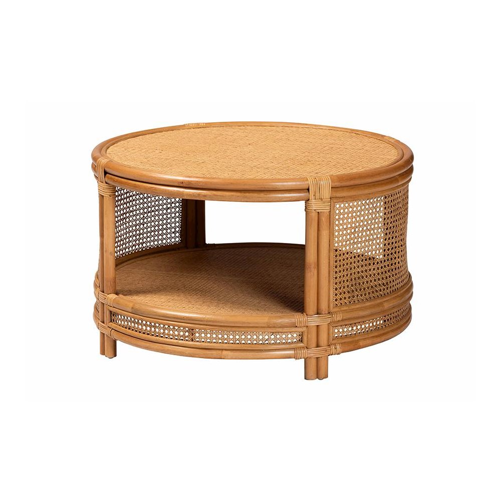 bali & pari Louis Modern Bohemian Natural Brown Rattan Coffee Table
