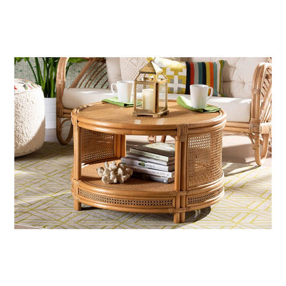bali & pari Louis Modern Bohemian Natural Brown Rattan Coffee Table