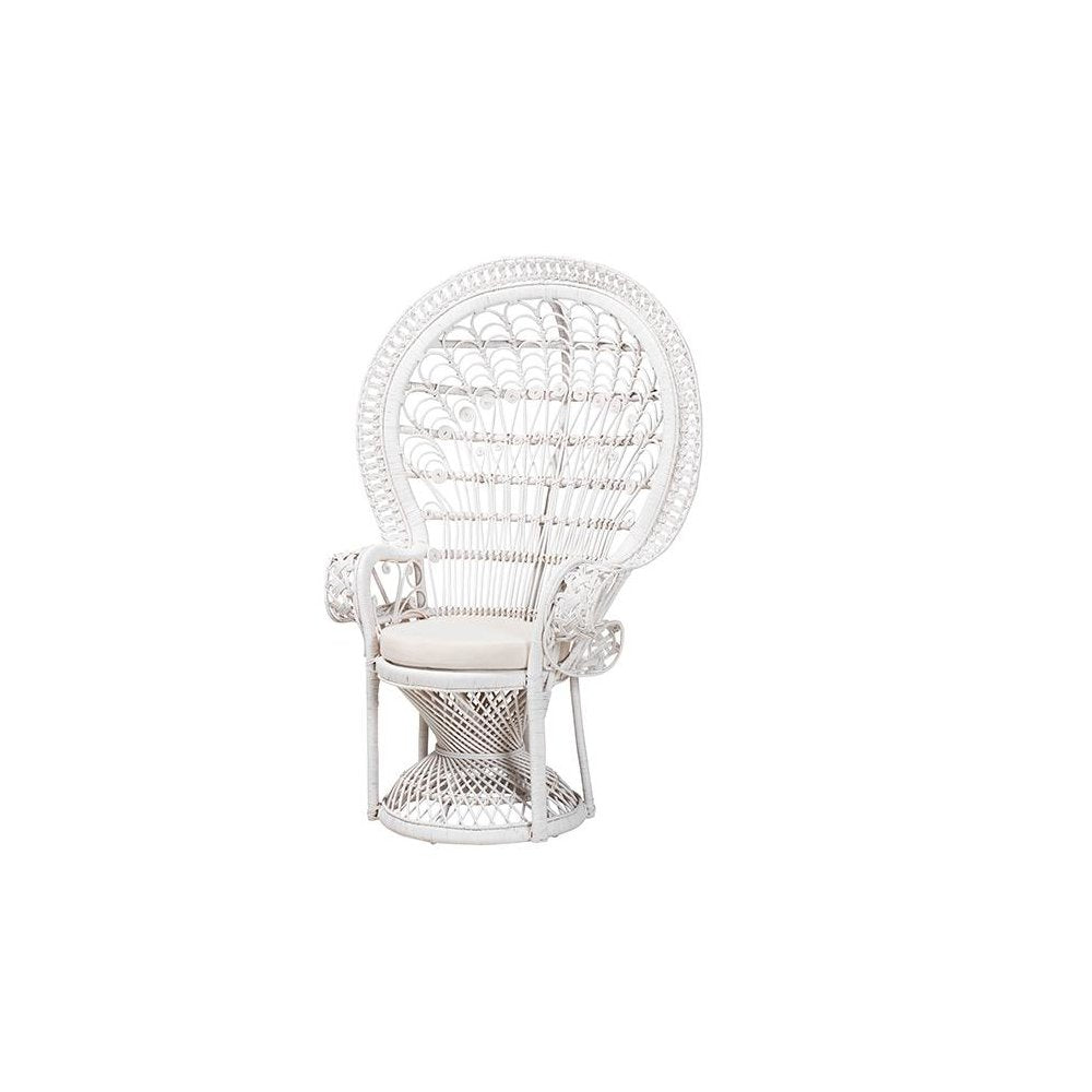 Kallima Modern Bohemian White Natural Rattan Peacock Chair
