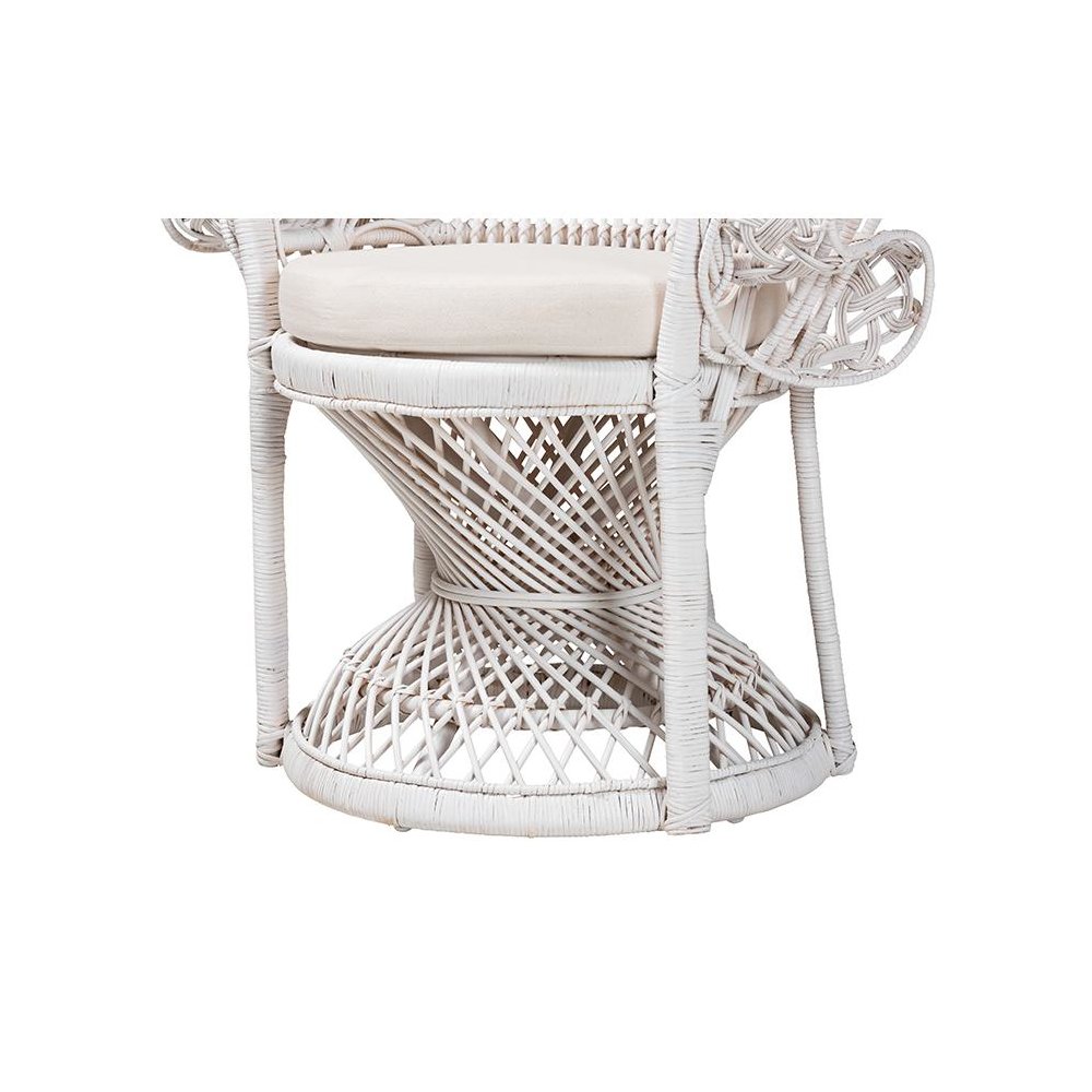 Kallima Modern Bohemian White Natural Rattan Peacock Chair