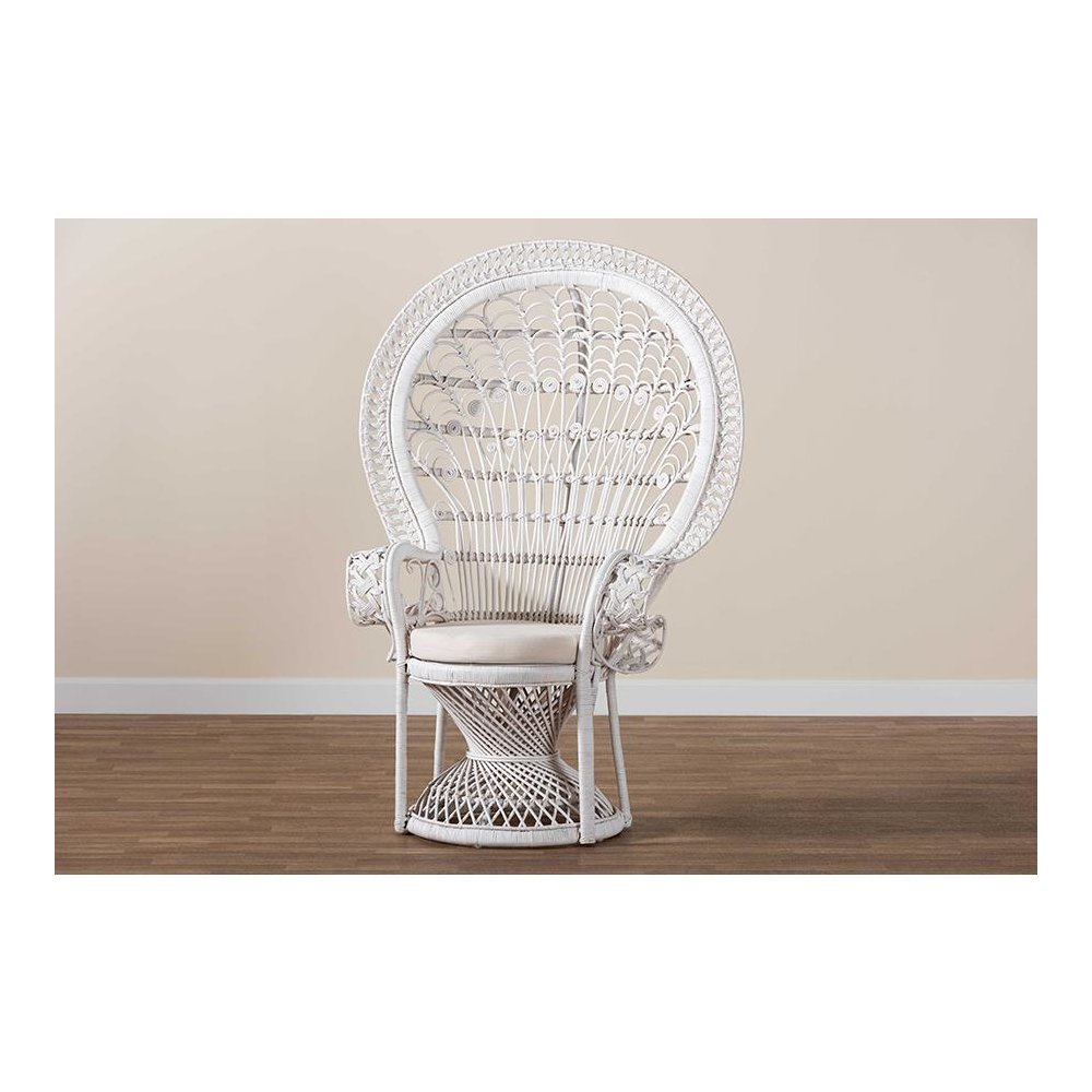 Kallima Modern Bohemian White Natural Rattan Peacock Chair