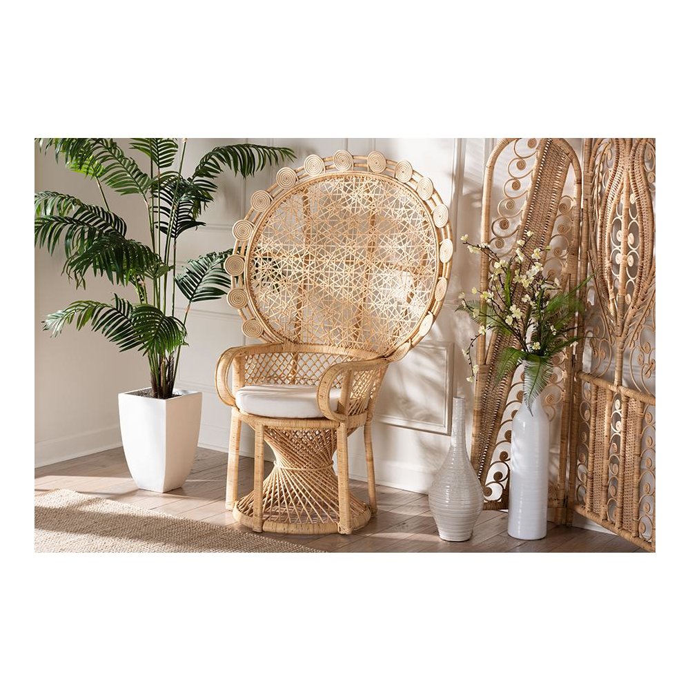 Hecate Modern Bohemian Natural Brown Rattan Peacock Chair