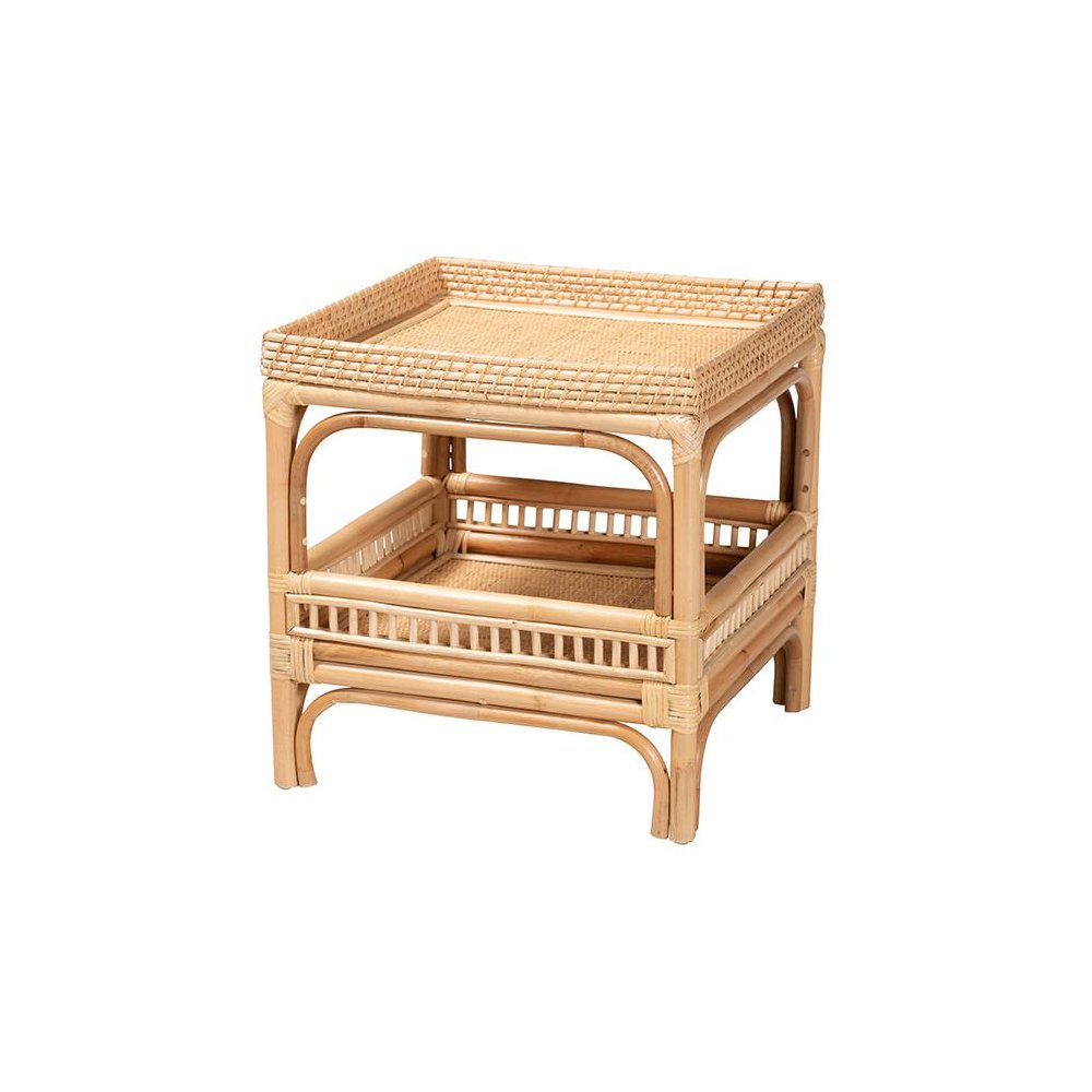 Lombok Modern Bohemian Natural Rattan End Table