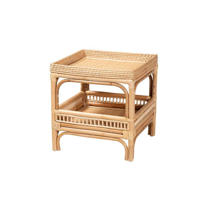Lombok Modern Bohemian Natural Rattan End Table