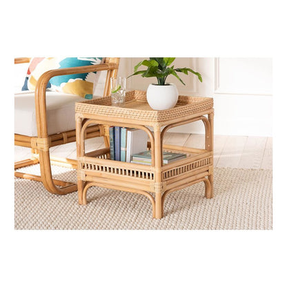 Lombok Modern Bohemian Natural Rattan End Table