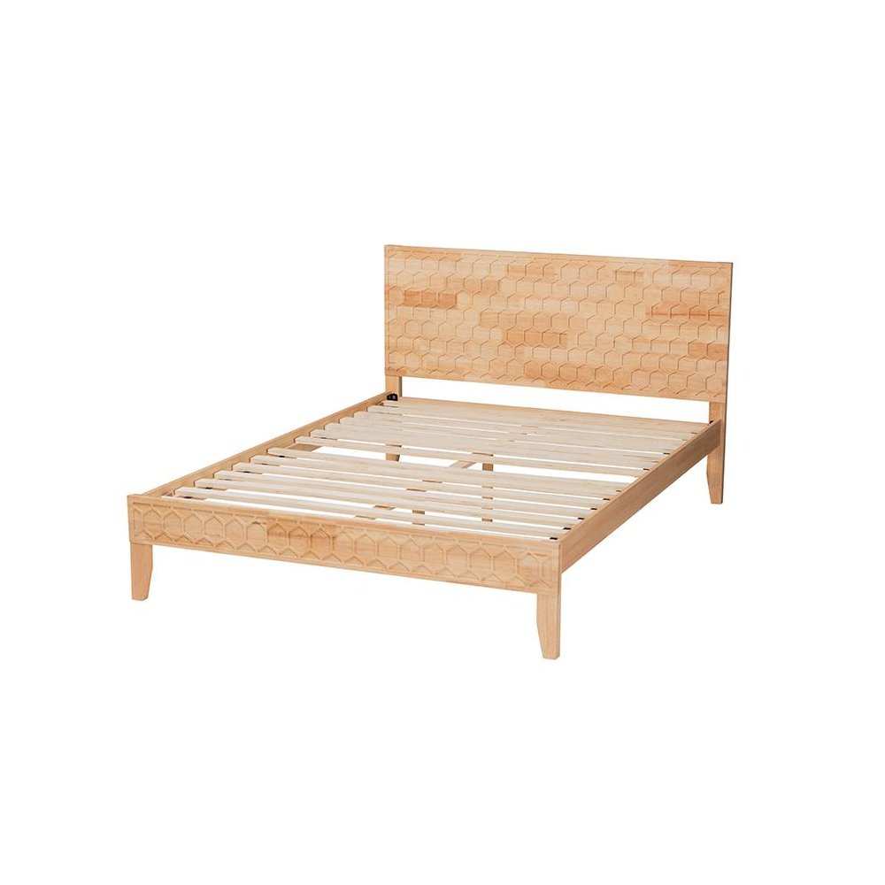 Hosea Japandi Carved Honeycomb Natural Queen Size Platform Bed