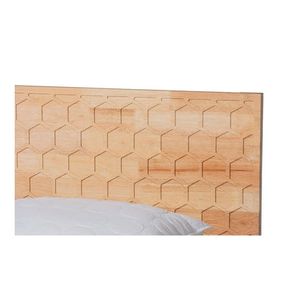 Hosea Japandi Carved Honeycomb Natural Queen Size Platform Bed