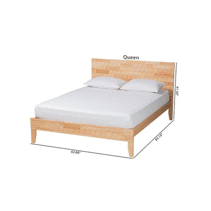Hosea Japandi Carved Honeycomb Natural Queen Size Platform Bed