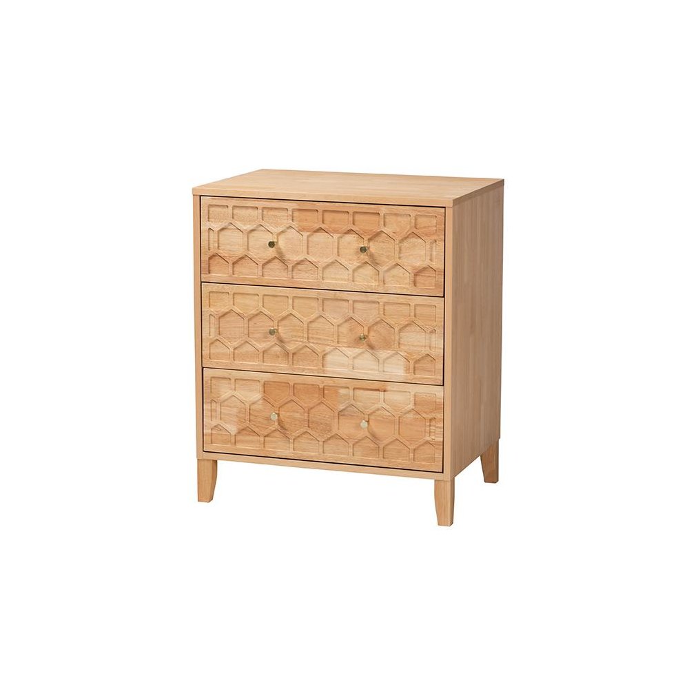Hosea Japandi Carved Honeycomb Natural 3-Drawer Chest
