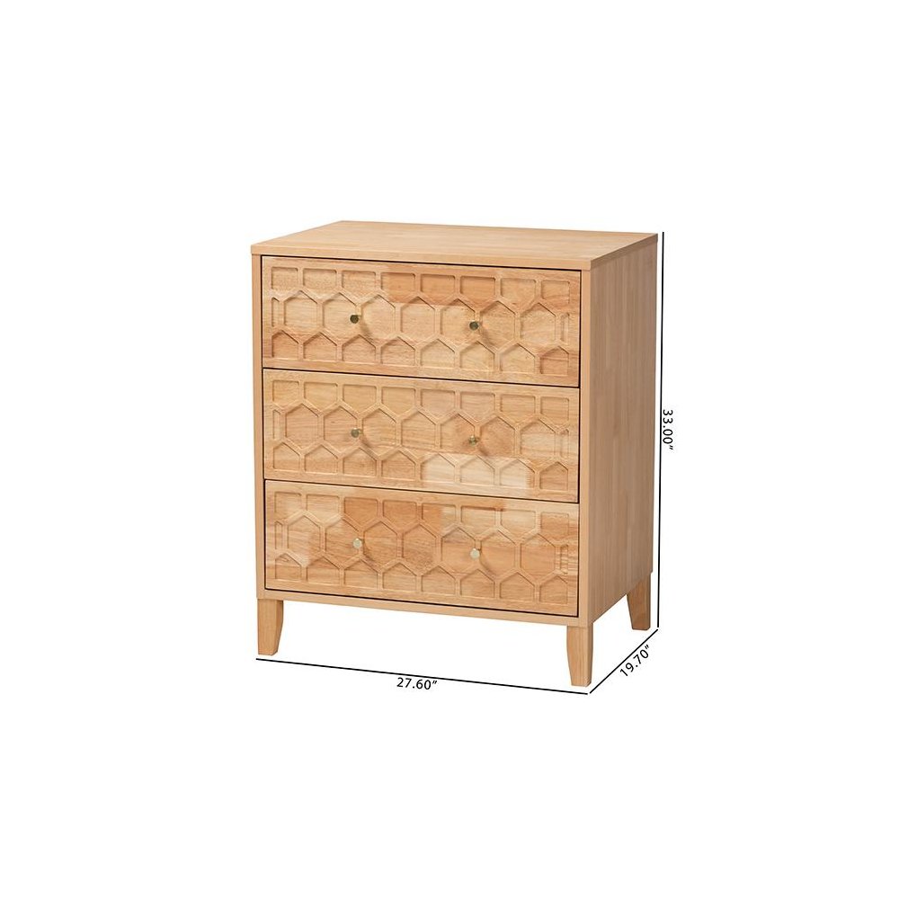 Hosea Japandi Carved Honeycomb Natural 3-Drawer Chest