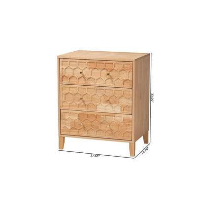 Hosea Japandi Carved Honeycomb Natural 3-Drawer Chest