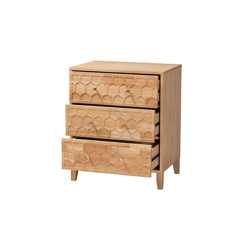 Hosea Japandi Carved Honeycomb Natural 3-Drawer Chest