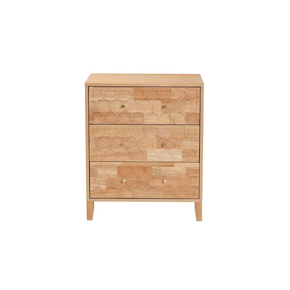 Hosea Japandi Carved Honeycomb Natural 3-Drawer Chest