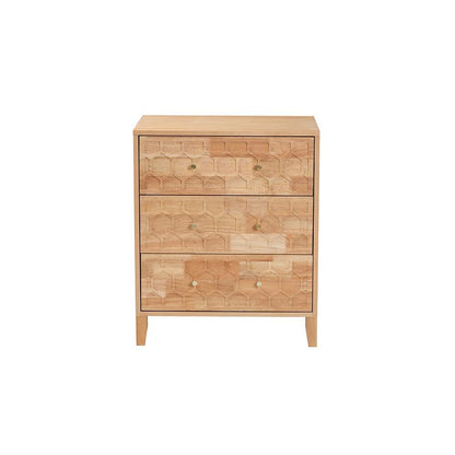 Hosea Japandi Carved Honeycomb Natural 3-Drawer Chest