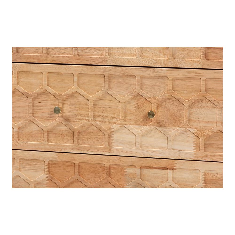 Hosea Japandi Carved Honeycomb Natural 3-Drawer Chest