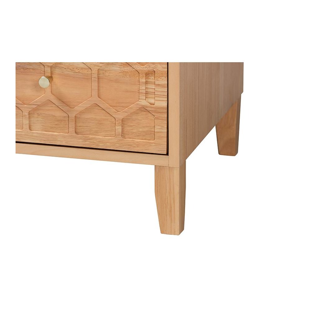 Hosea Japandi Carved Honeycomb Natural 3-Drawer Chest