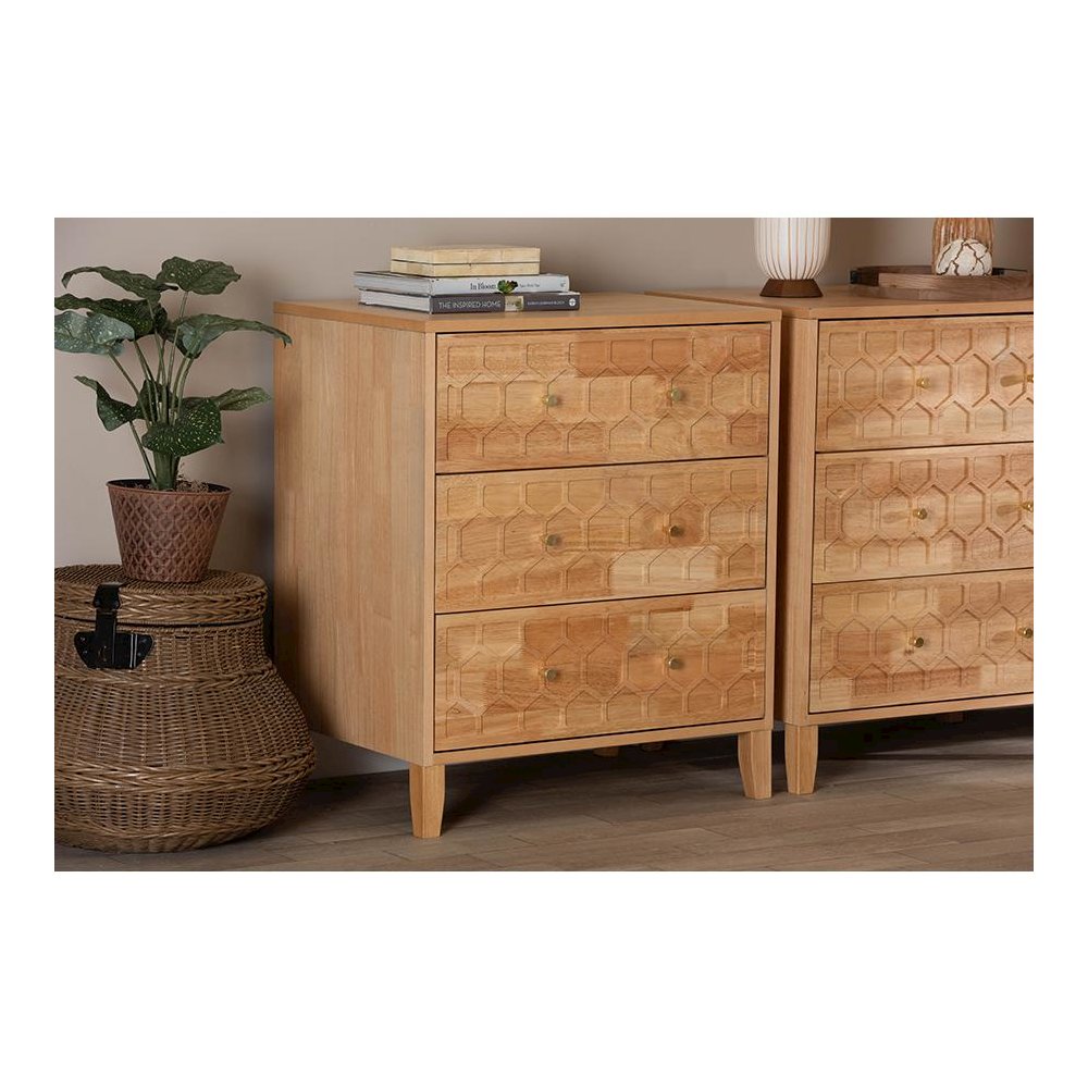 Hosea Japandi Carved Honeycomb Natural 3-Drawer Chest