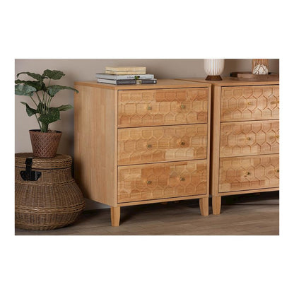 Hosea Japandi Carved Honeycomb Natural 3-Drawer Chest