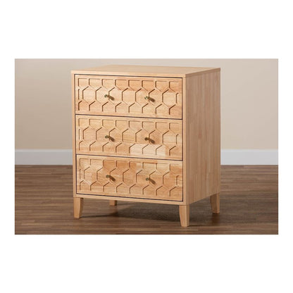 Hosea Japandi Carved Honeycomb Natural 3-Drawer Chest