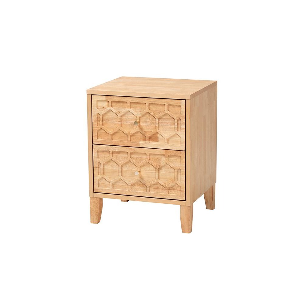 Hosea Japandi Carved Honeycomb Natural 2-Drawer Nightstand