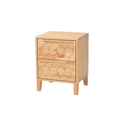 Hosea Japandi Carved Honeycomb Natural 2-Drawer Nightstand