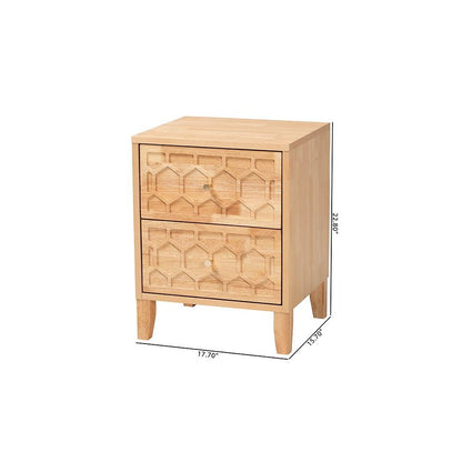 Hosea Japandi Carved Honeycomb Natural 2-Drawer Nightstand