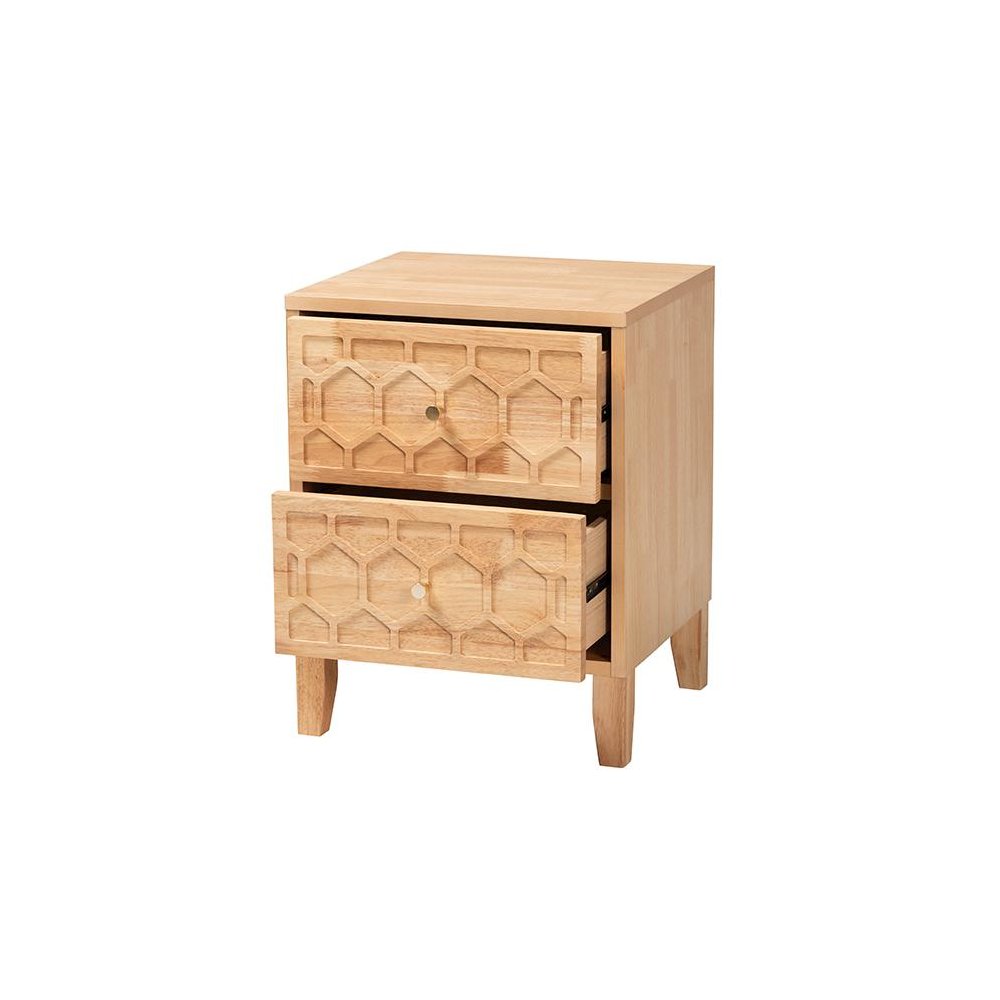 Hosea Japandi Carved Honeycomb Natural 2-Drawer Nightstand