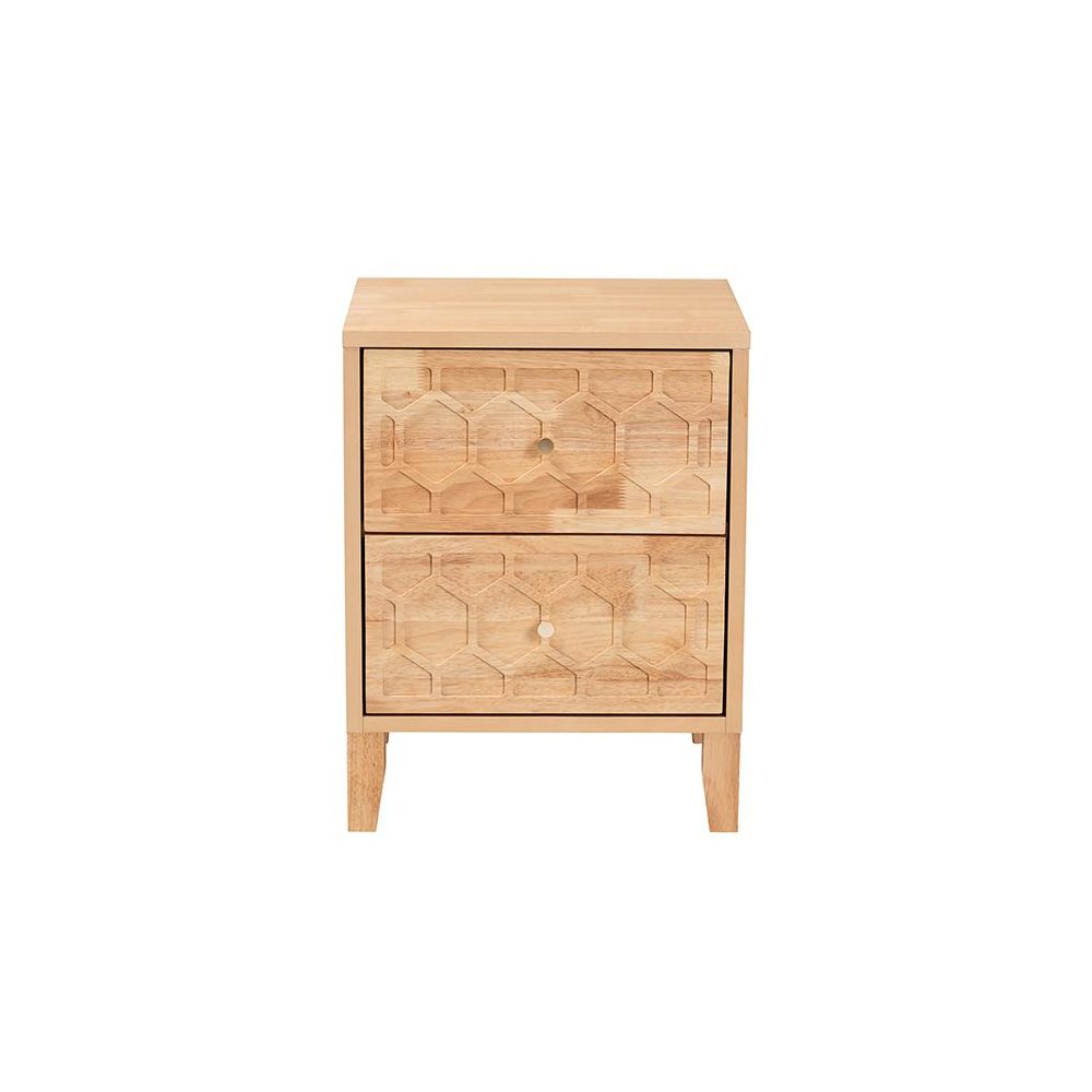 Hosea Japandi Carved Honeycomb Natural 2-Drawer Nightstand