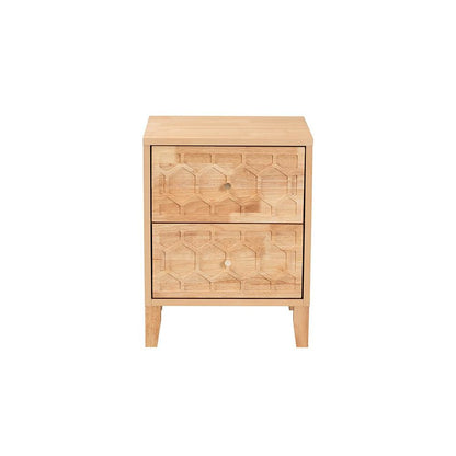 Hosea Japandi Carved Honeycomb Natural 2-Drawer Nightstand