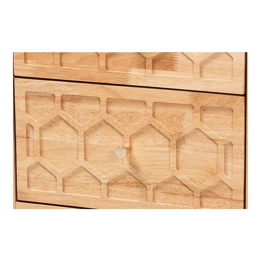 Hosea Japandi Carved Honeycomb Natural 2-Drawer Nightstand