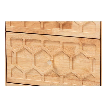 Hosea Japandi Carved Honeycomb Natural 2-Drawer Nightstand