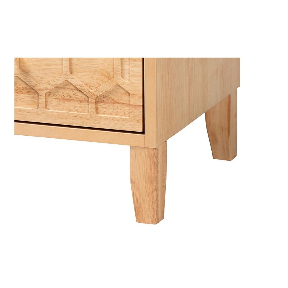 Hosea Japandi Carved Honeycomb Natural 2-Drawer Nightstand
