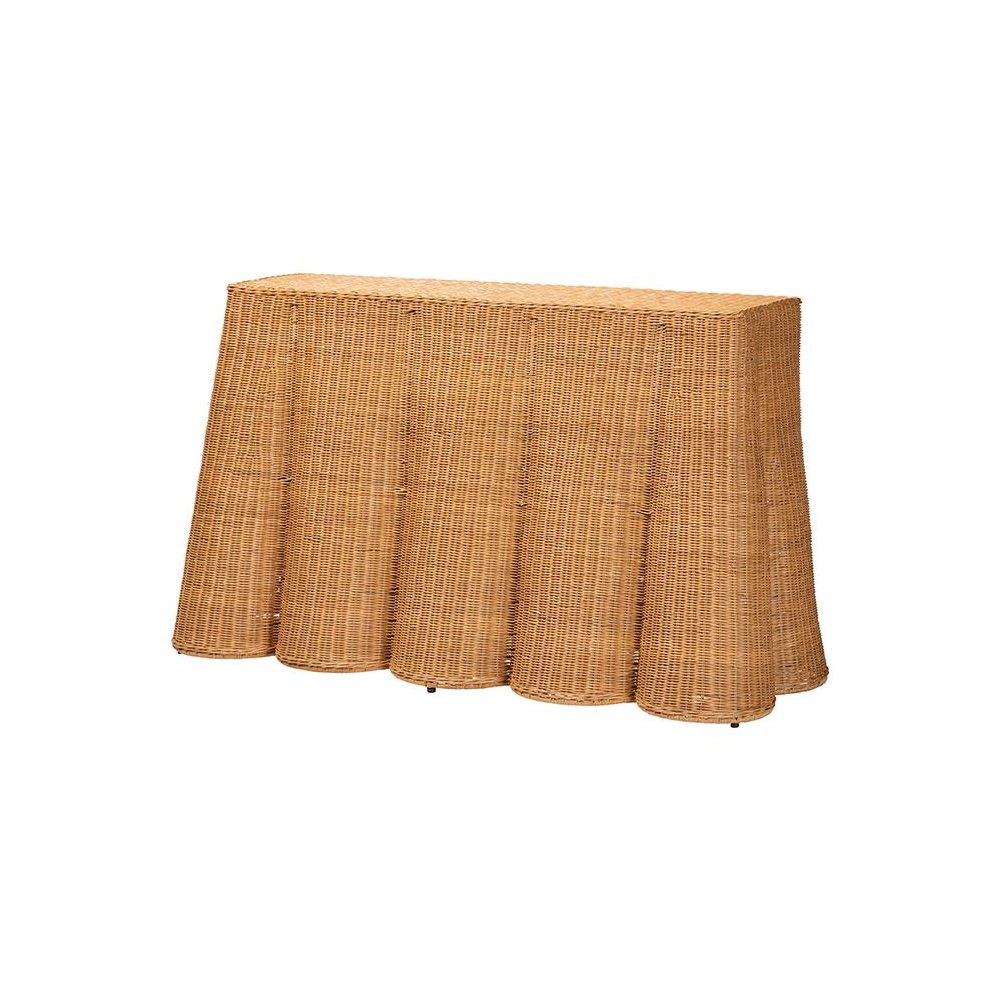 Palm Bohemian Honey Scallop Rattan Console Table