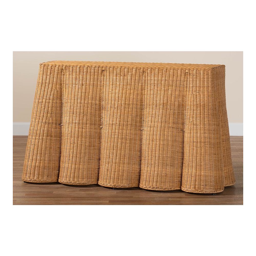 Palm Bohemian Honey Scallop Rattan Console Table