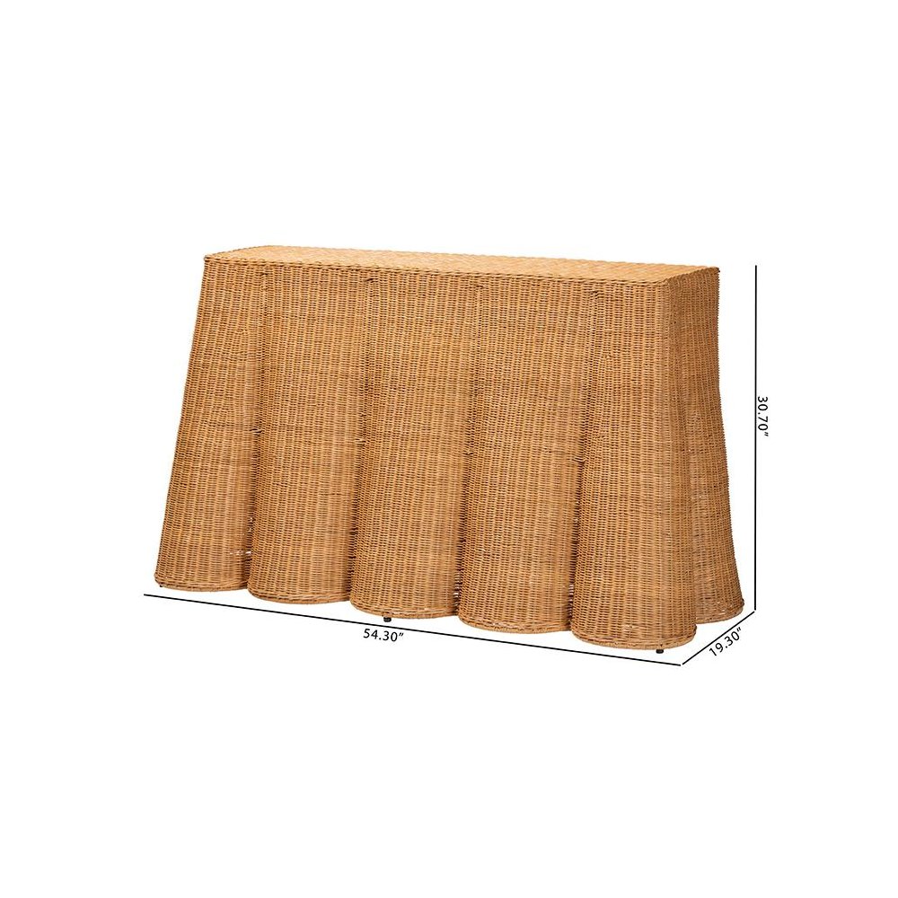 Palm Bohemian Honey Scallop Rattan Console Table
