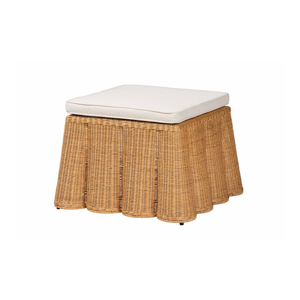 Palm Bohemian Honey Scallop Rattan Ottoman