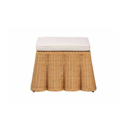 Palm Bohemian Honey Scallop Rattan Ottoman