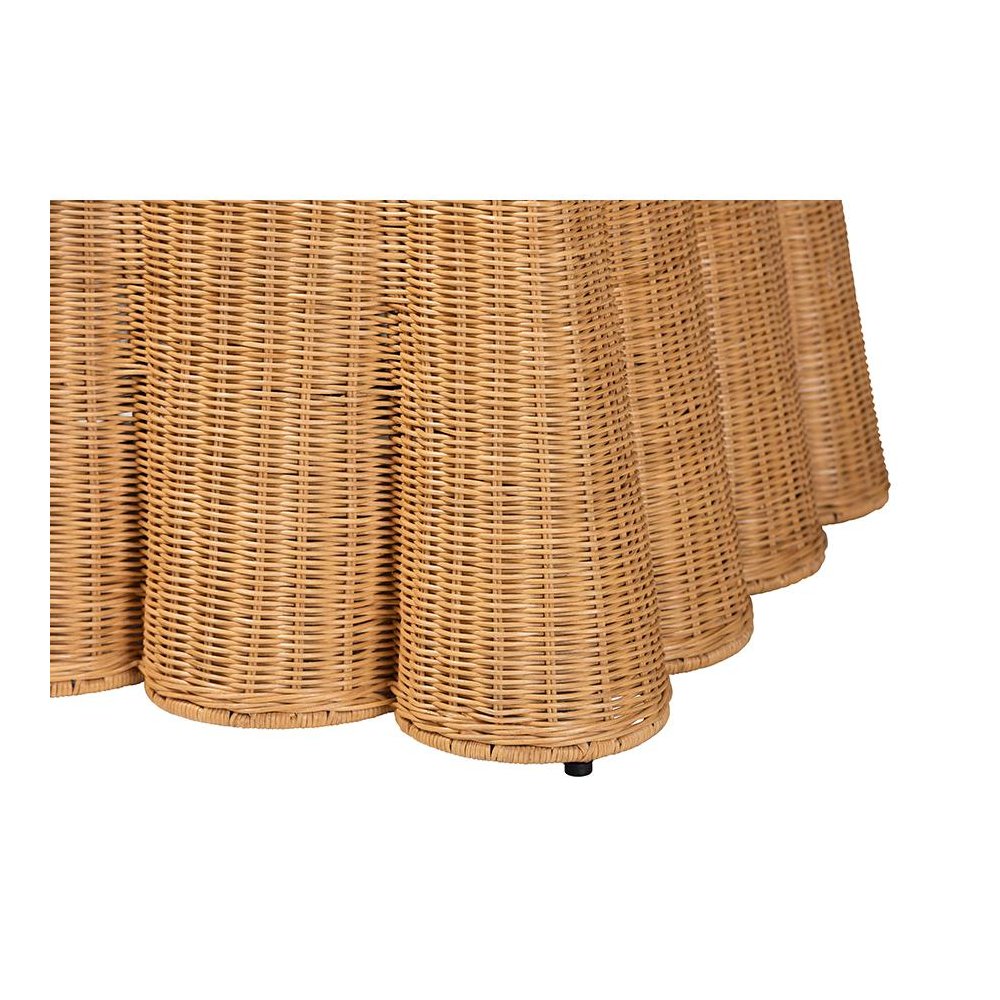 Palm Bohemian Honey Scallop Rattan Ottoman