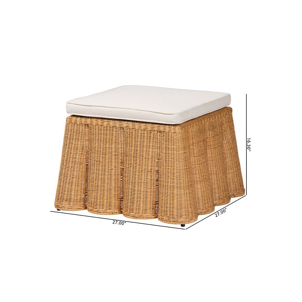 Palm Bohemian Honey Scallop Rattan Ottoman