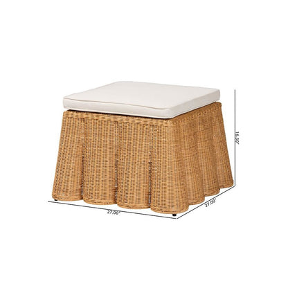 Palm Bohemian Honey Scallop Rattan Ottoman