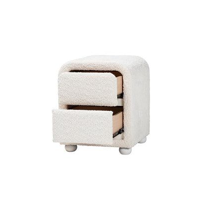 Bonilla Modern White Teddy-Bear Fabric and Rubberwood 2-Drawer Nightstand
