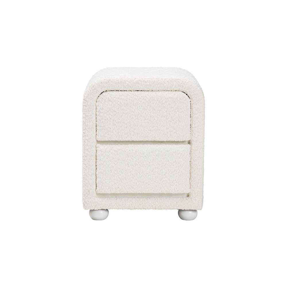 Bonilla Modern White Teddy-Bear Fabric and Rubberwood 2-Drawer Nightstand
