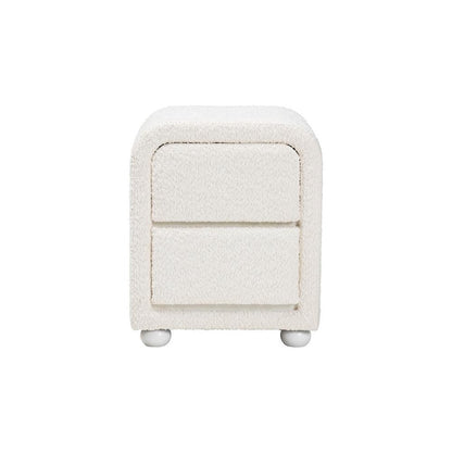 Bonilla Modern White Teddy-Bear Fabric and Rubberwood 2-Drawer Nightstand