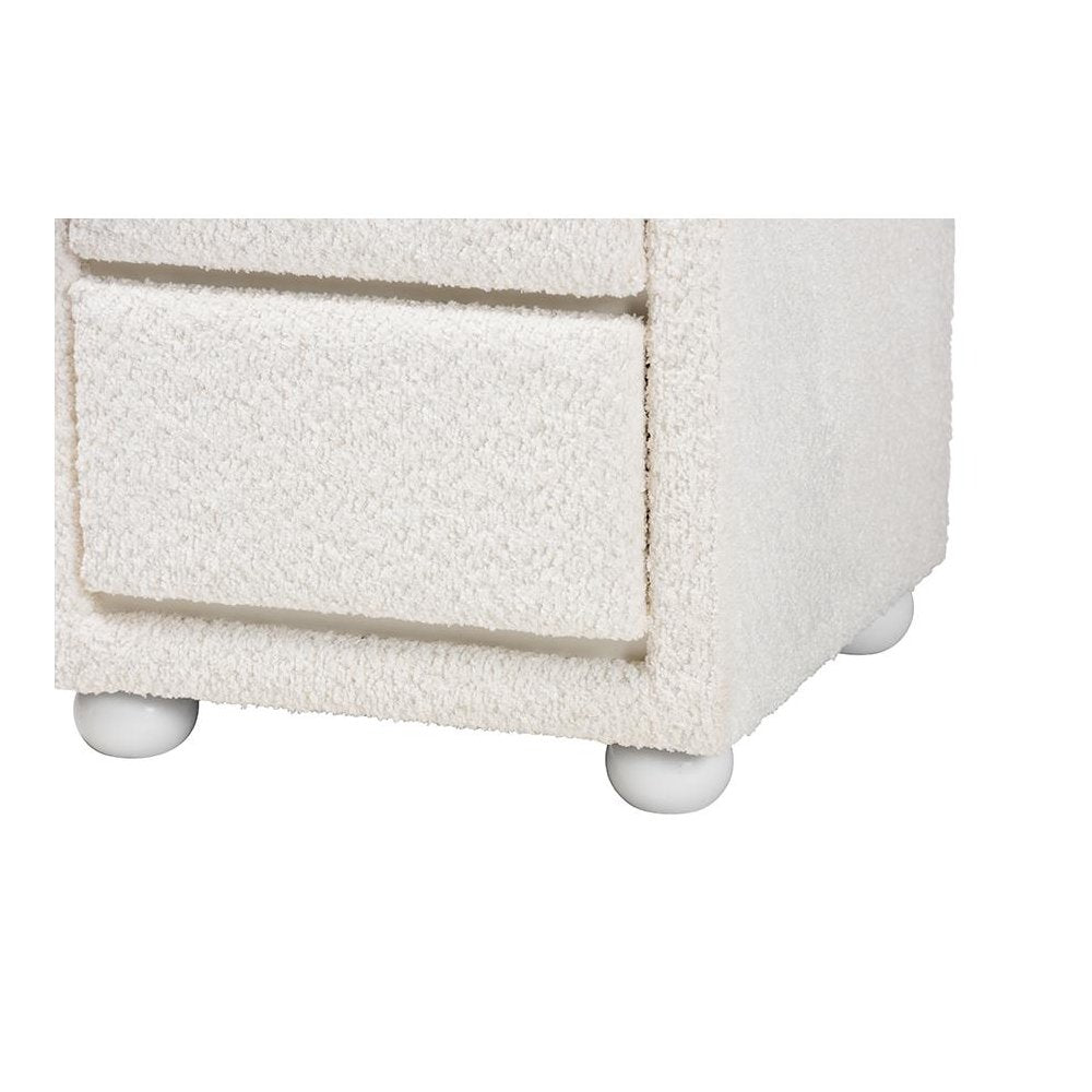 Bonilla Modern White Teddy-Bear Fabric and Rubberwood 2-Drawer Nightstand