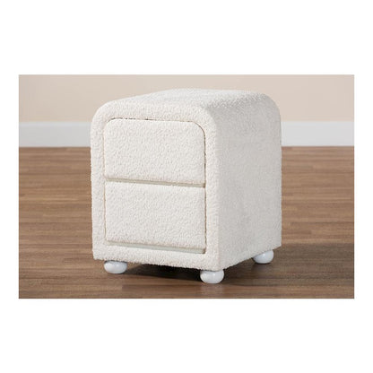 Bonilla Modern White Teddy-Bear Fabric and Rubberwood 2-Drawer Nightstand