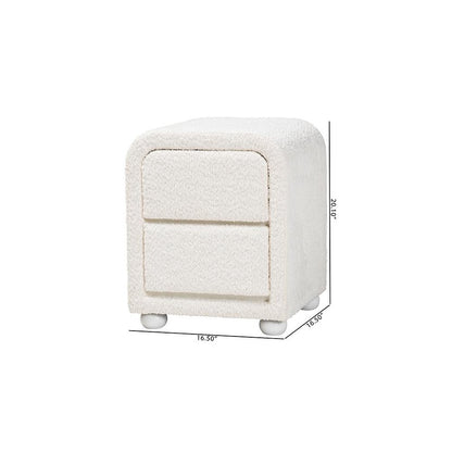Bonilla Modern White Teddy-Bear Fabric and Rubberwood 2-Drawer Nightstand