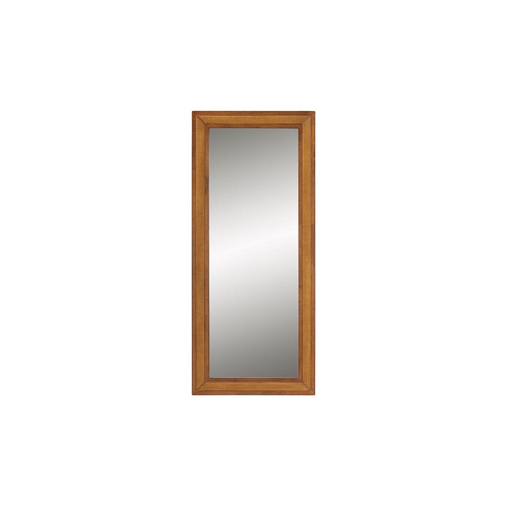 Rowanne Mid-Century Modern Walnut Brown Rubberwood and Rattan Frame Wall Mirror