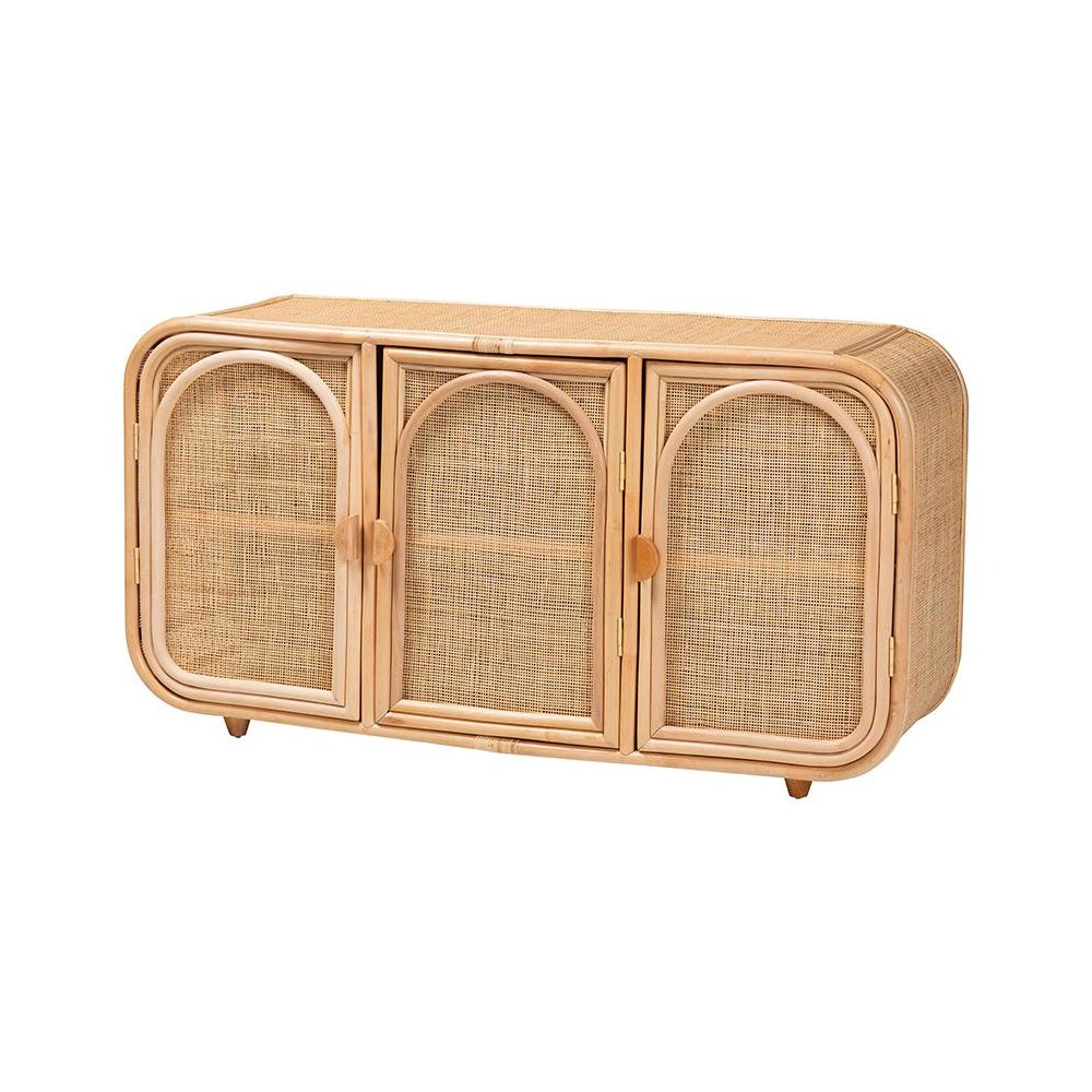 Evania Bohemian Natural Rattan 3-Door Storage Cabinet